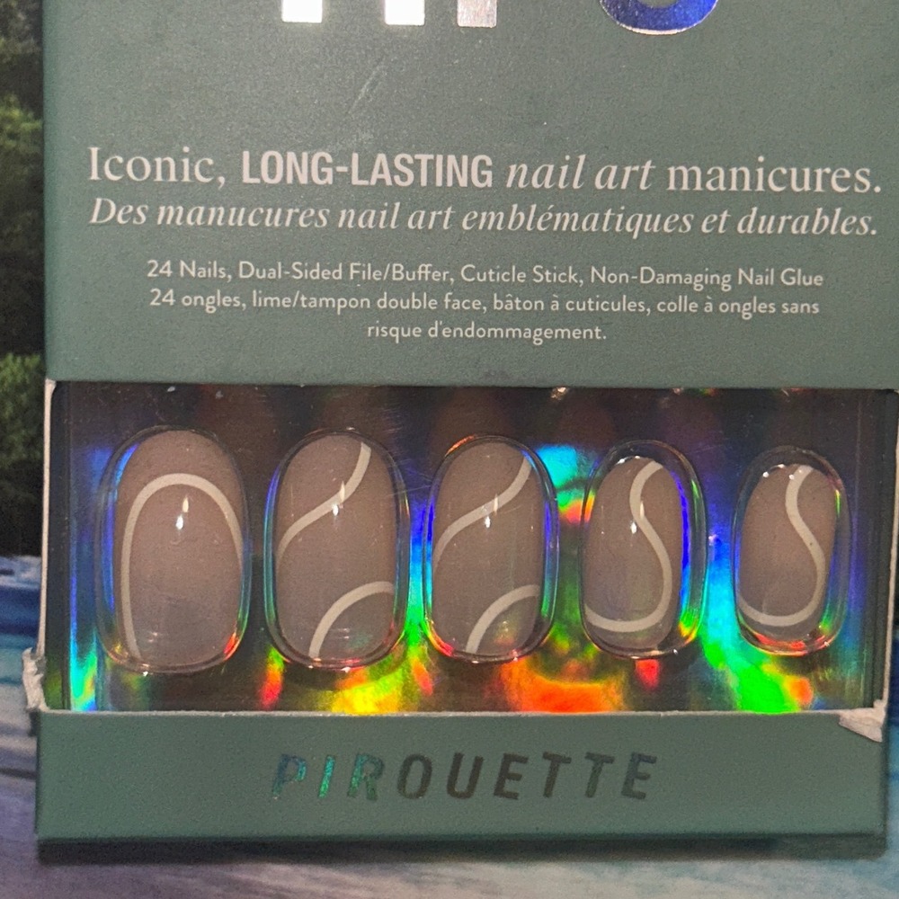 Chillhouse Chill Tips Pirouette Press On Nails Taupe White Swirl Art Kit 24ct
